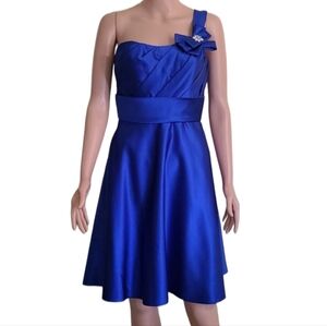 Allure Bridals Mini Dress Size 6 Royal Blue Satin Shiny Pockets Party/Cocktail